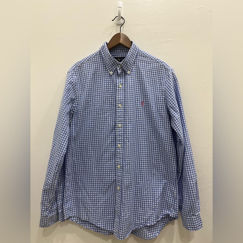 Ralph Lauren Blue and White Plaid Checkered Shirt Size L/G